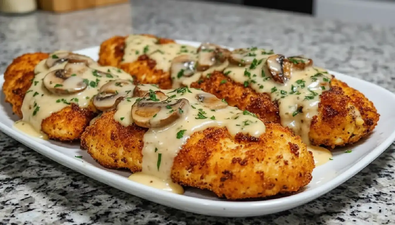 Crispy Chicken with Creamy Parmesan Mushroom Sauce Recipe