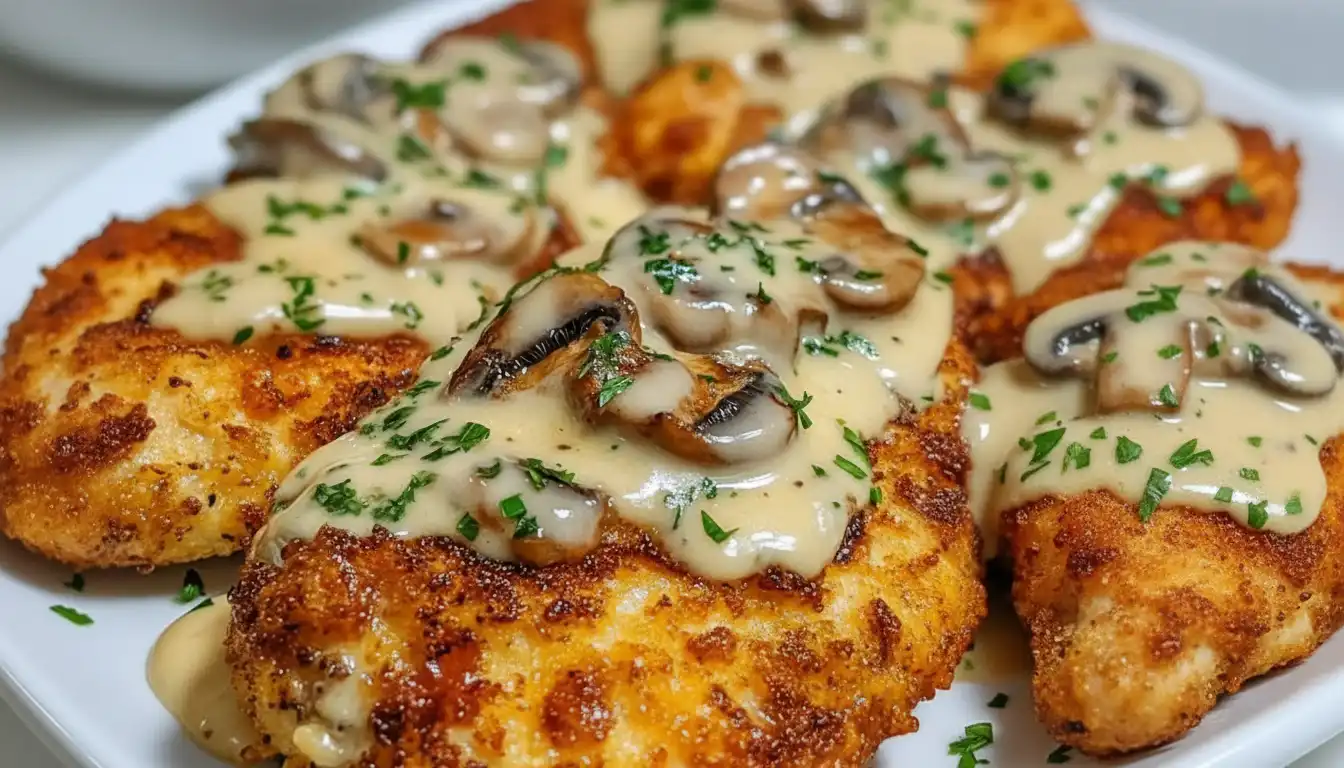 Crispy Chicken with Rich Parmesan Mushroom Sauce Recipe