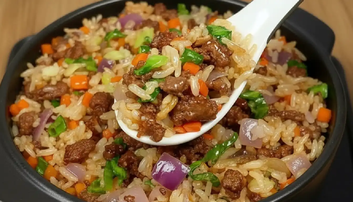 Savory Onion Beef Fried Rice