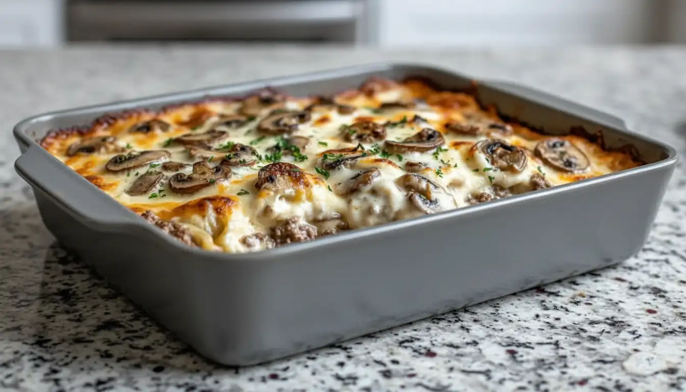 Creamy Mushroom & Ground Beef Bake