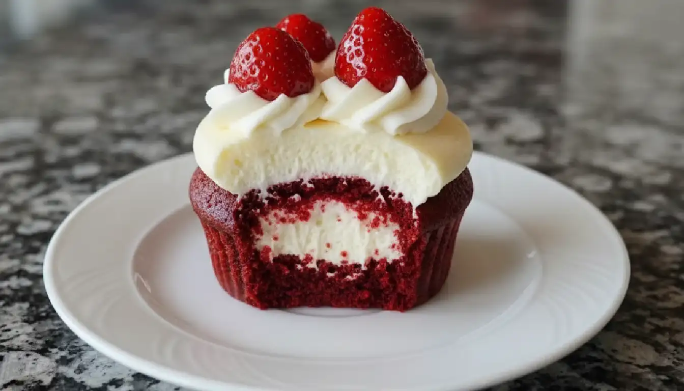 Strawberry Cheesecake Red Velvet Cupcakes