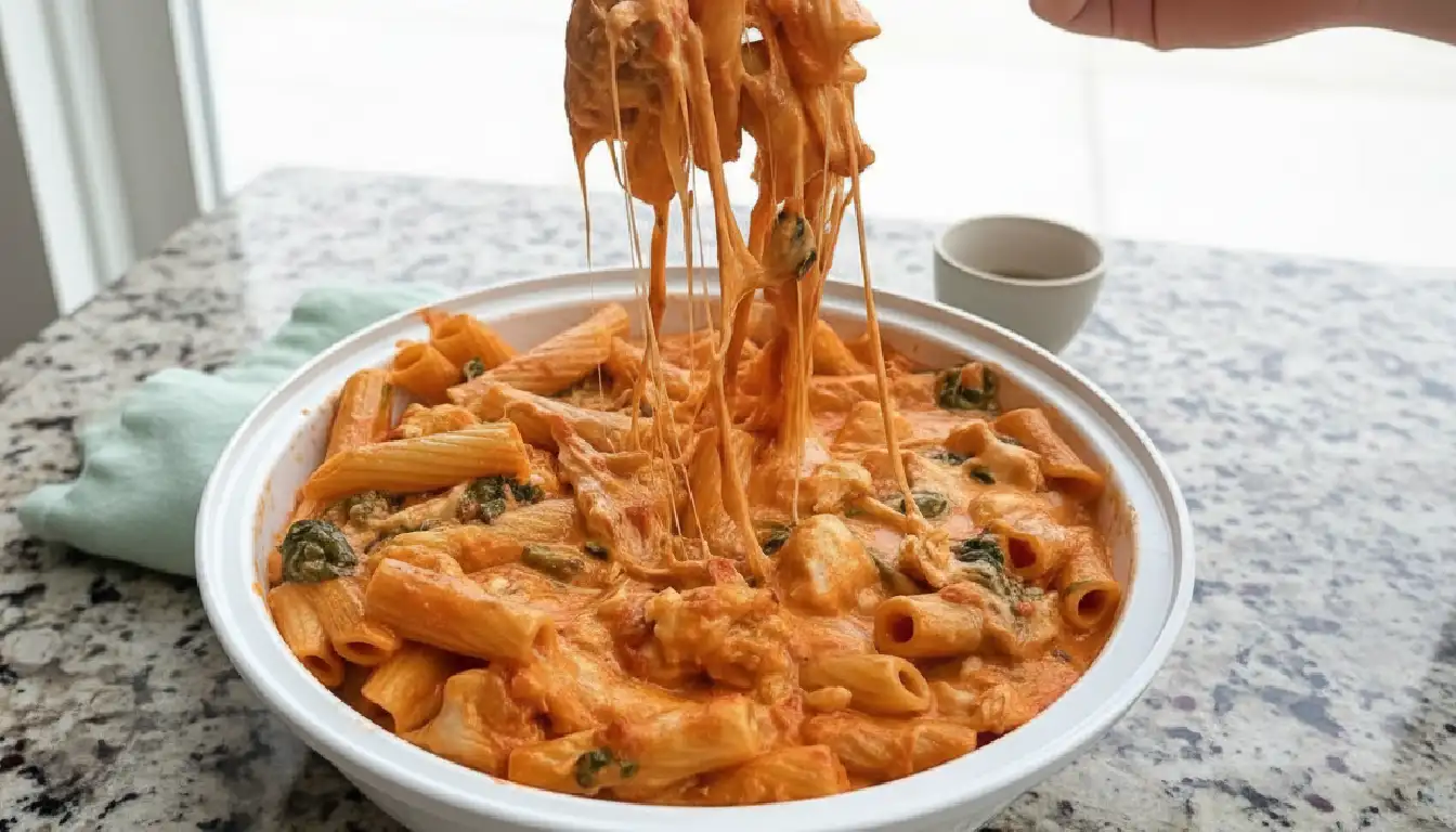 Creamy Baked Rigatoni with Spinach and Fresh Mozzarella