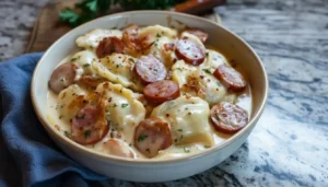 Crockpot Pierogi Casserole with Kielbasa