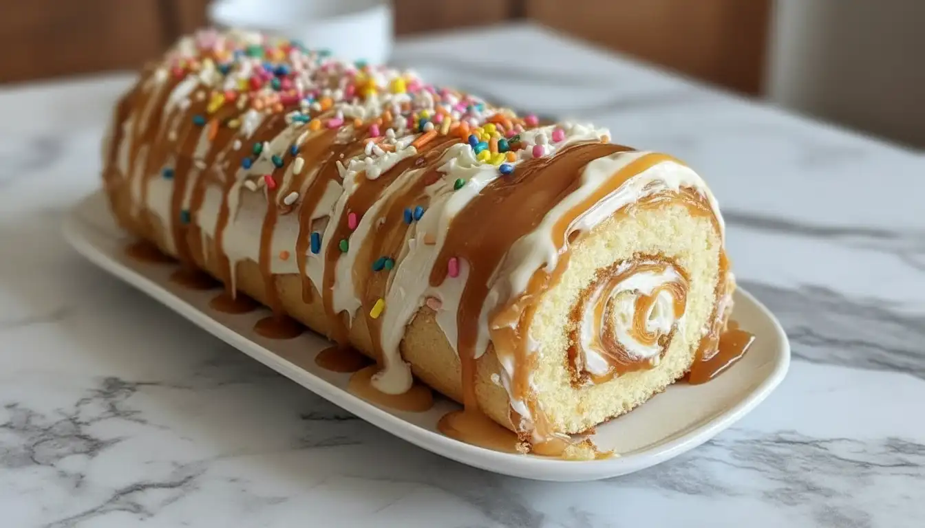 Easy Caramel Swirl Birthday Cake Roll Recipe