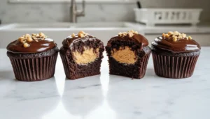 Gooey Chocolate Peanut Butter Cupcakes
