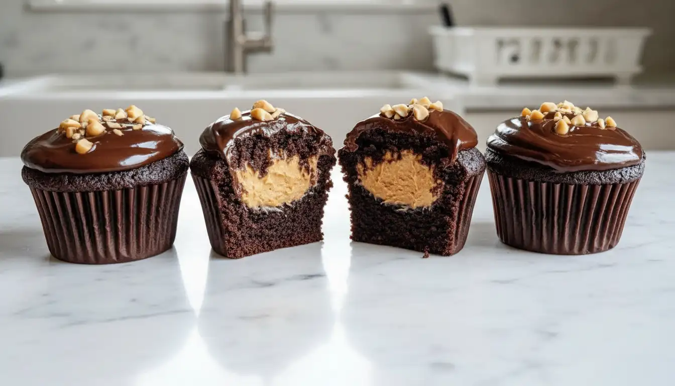 Gooey Chocolate Peanut Butter Cupcakes
