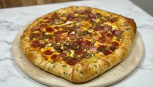 Hot Honey Drizzled Pizza with Sausage, Bacon and Pepperoni