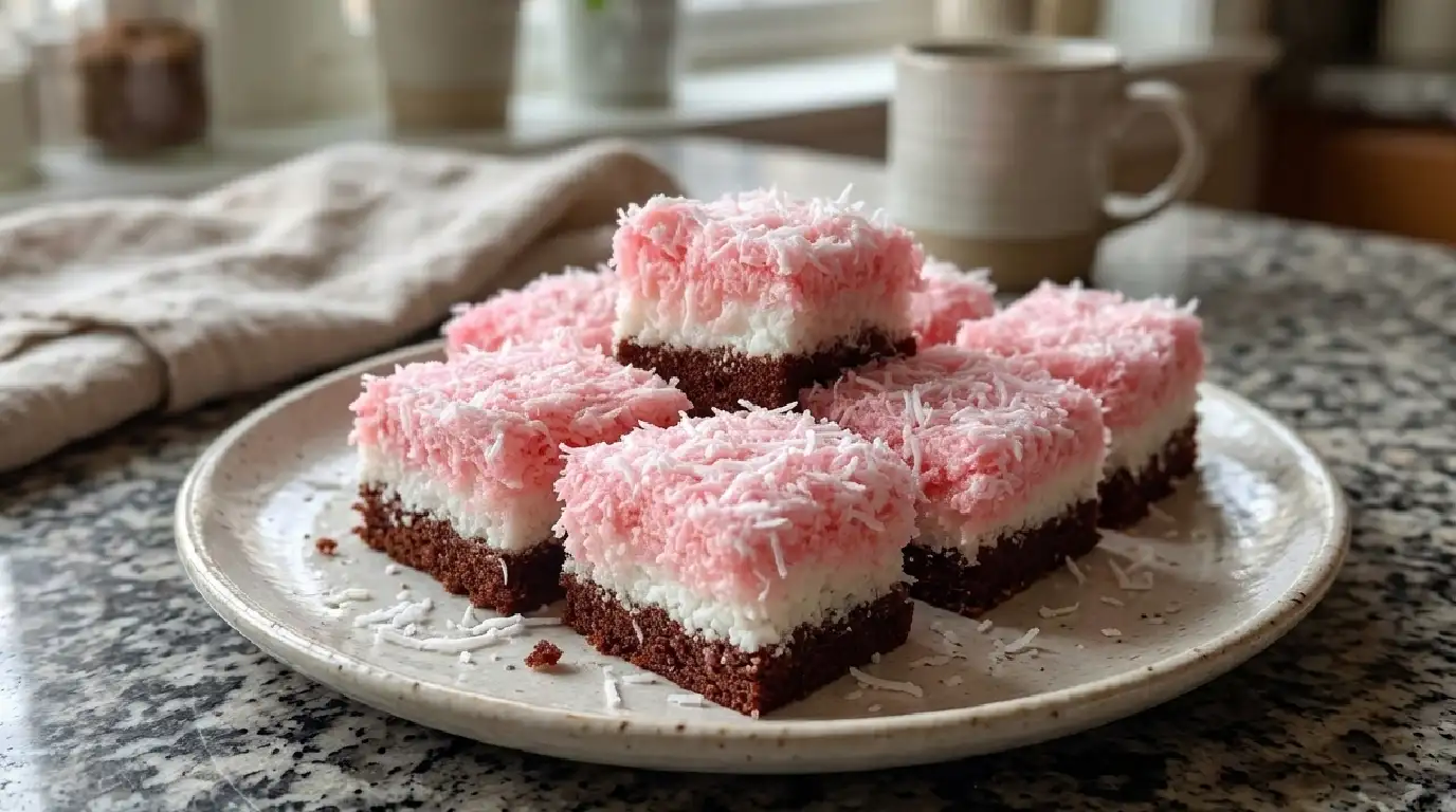 Pink Coconut Snowball Cake Bars
